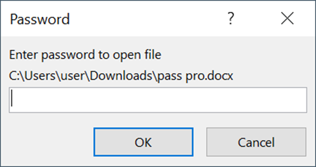 Figure 22 – Password input form present upon Word document
opening